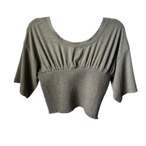 FP Movement by Free People Olive Green Smocked Crop Top